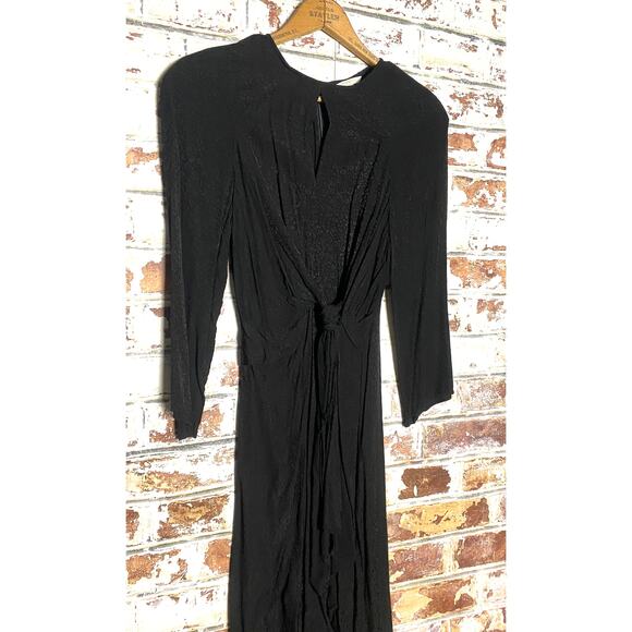 H&M Black Leopard Print Jacquard Weave Long Sleeve Midi Dress - Picture 3 of 9